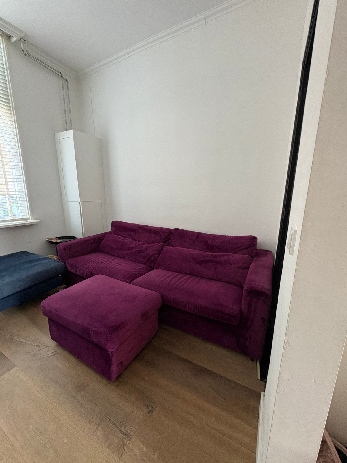 Bordaux velvet/velours bank met hocker