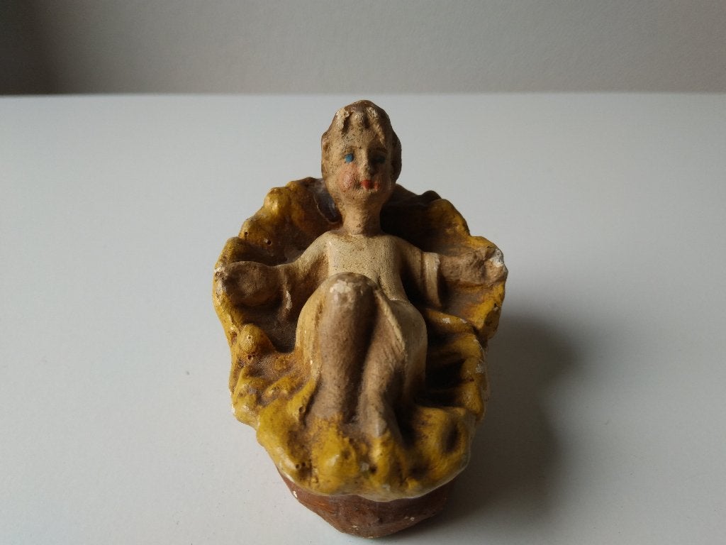 Jezus in de kribbe, heel oud beeldje van gips, Ophalen of Verzenden