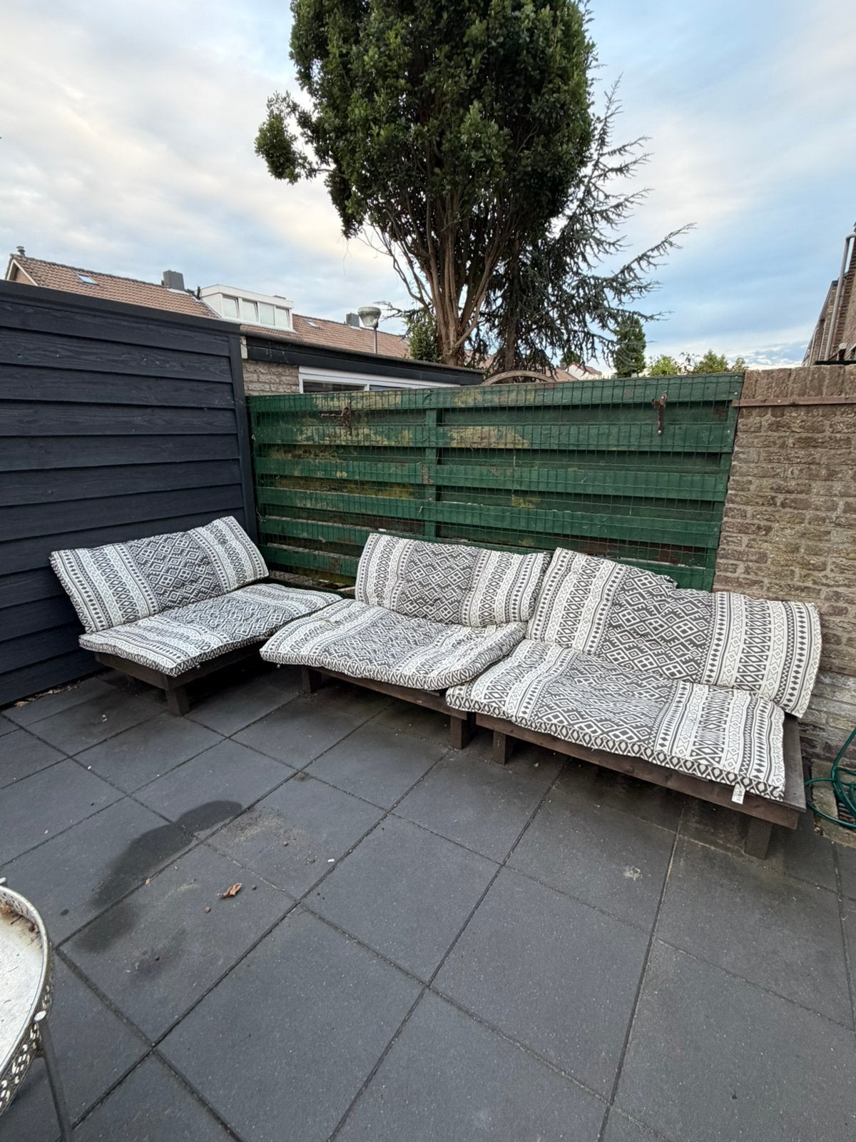 Tuinbank met kussens, Ophalen, Gebruikt, 6 zitplaatsen, Loungeset
