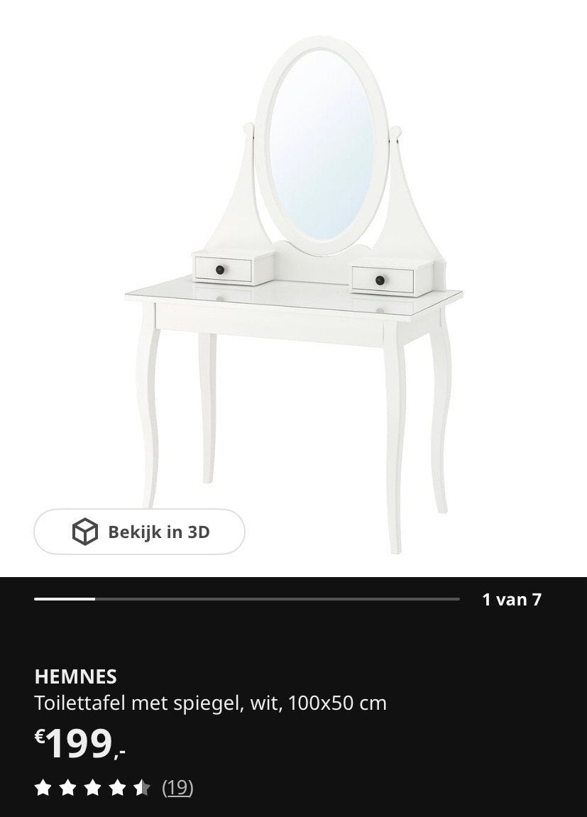IKEA HEMNES Toilettafel met spiegel, wit, 100x50 cm, Ophalen, Nieuw, 50 tot 100 cm, 150 tot 200 cm