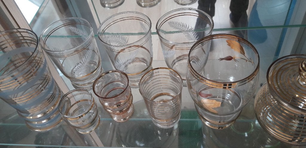 Glaswerk met gouddecoratie, jaren '50, Ophalen of Verzenden