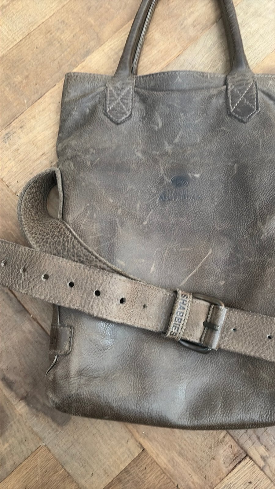 Shabbies Amsterdam Leren Handtas/Schoudertas - Grijs, Verzenden, Gebruikt, Grijs, Handtas