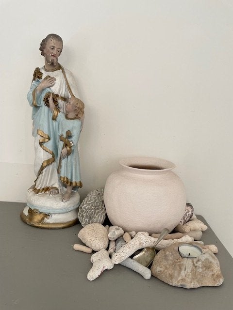 Groot vintage religieus beeld pastel. Heilige Jozef met kind, Ophalen
