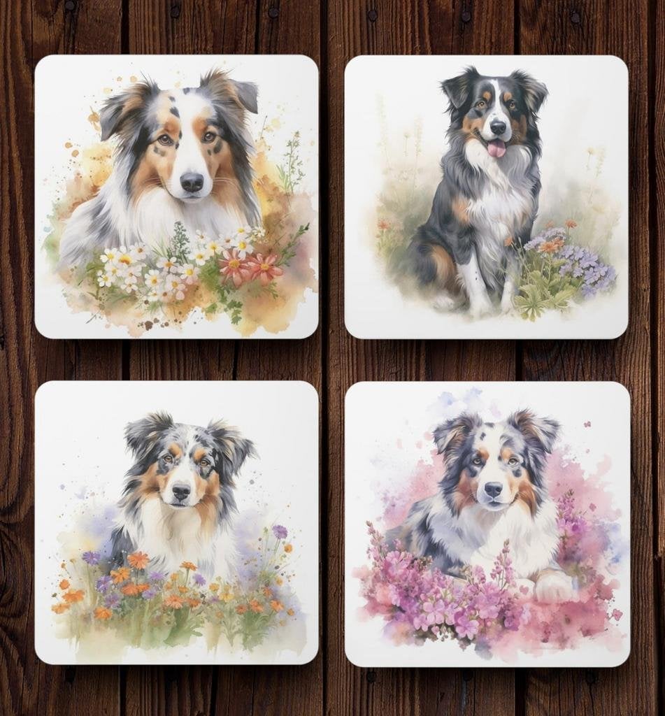 Australian Shepherd Aquarel onderzetters met houder, Ophalen of Verzenden, Nieuw
