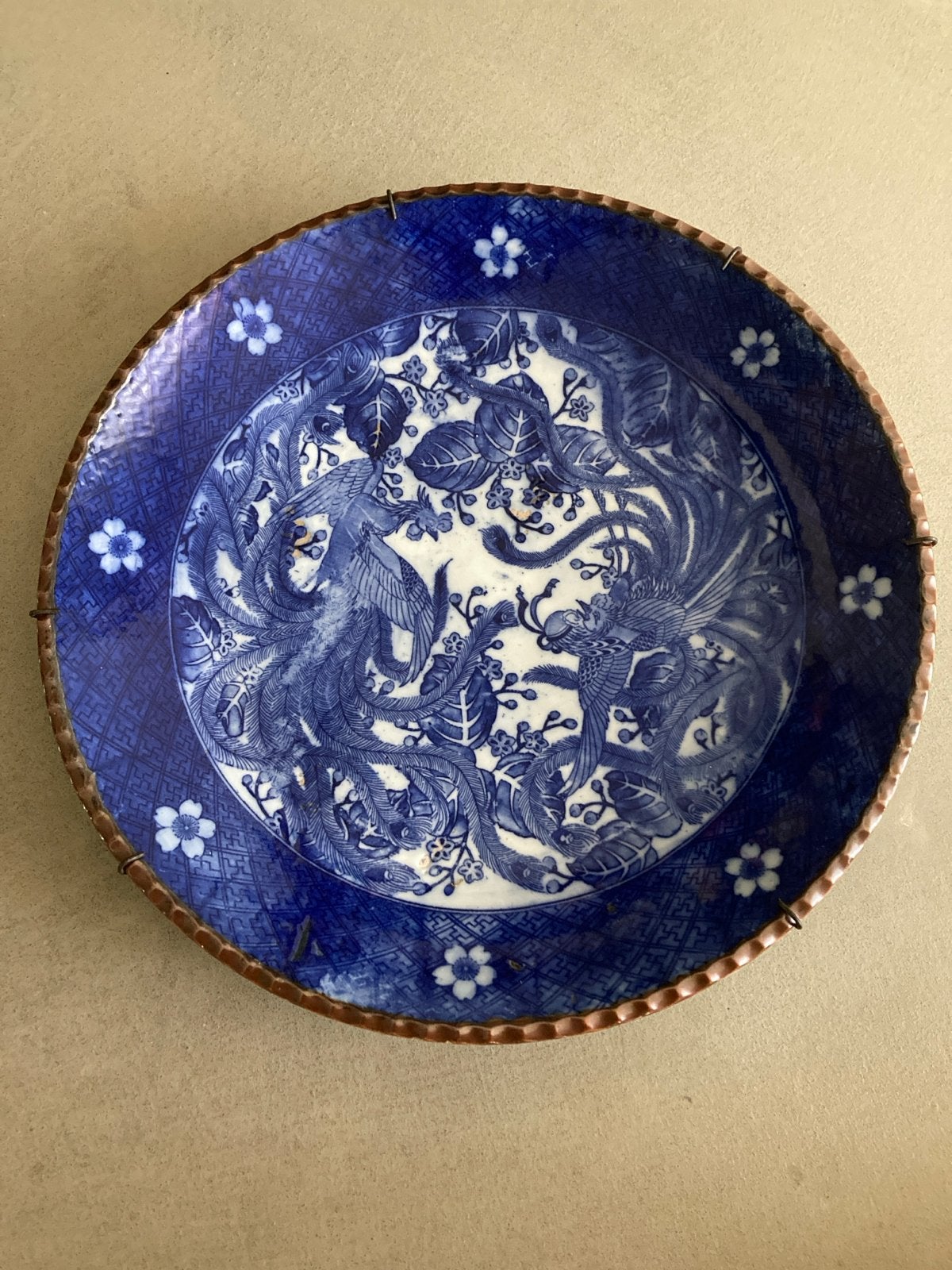 Antiek Japans Imari Porseleinen Bord met Feniksen, Ophalen of Verzenden