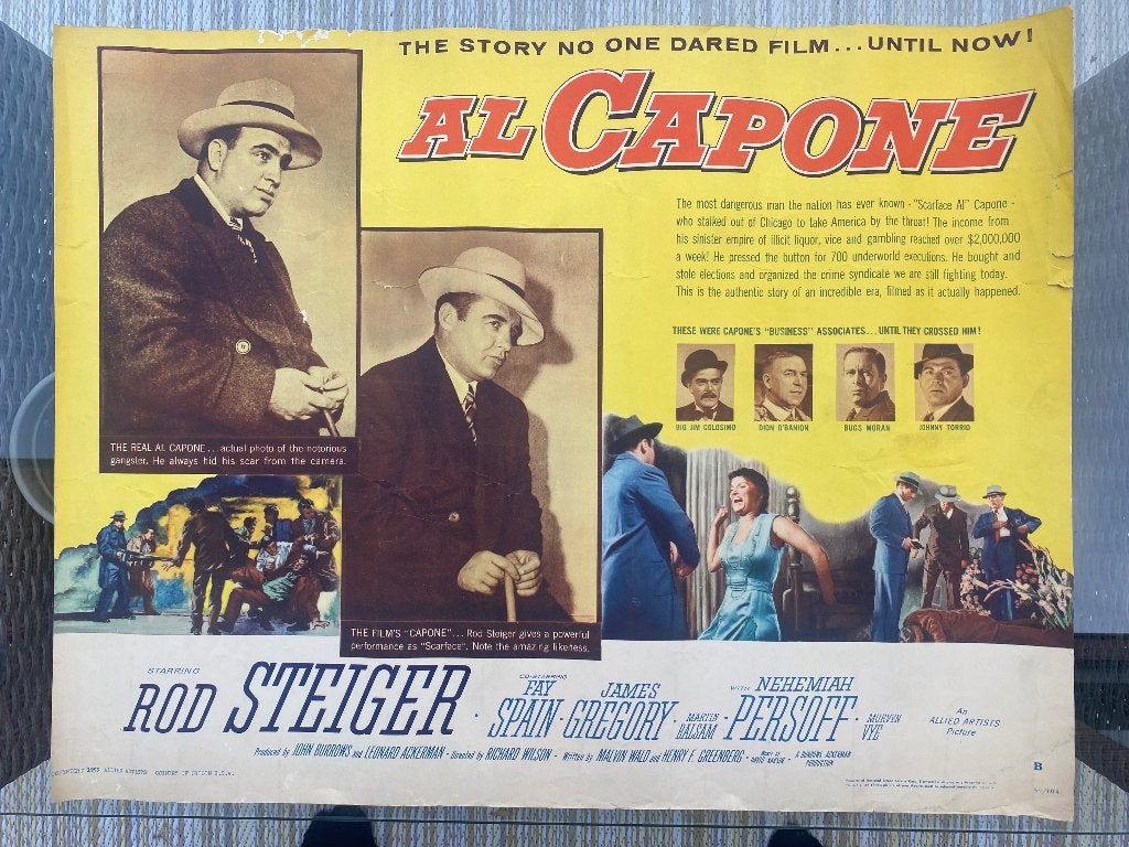 Vintage Al Capone movie poster 1959, Gebruikt, Verzenden, Rechthoekig Liggend, A1 t/m A3