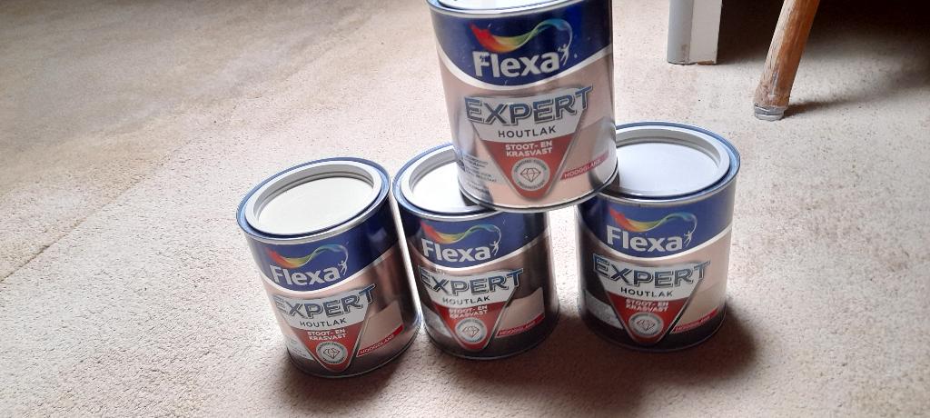 Flexa hoogglans zand beige 4x0.75L, Minder dan 5 liter, Ophalen of Verzenden, Nieuw, Beige
