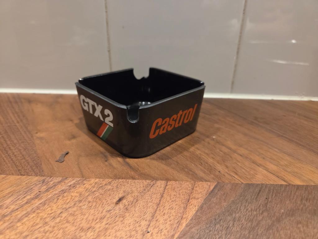 Vintage retro asbak Ornamin castrol GTX 2, Ophalen, Zo goed als nieuw, Asbak
