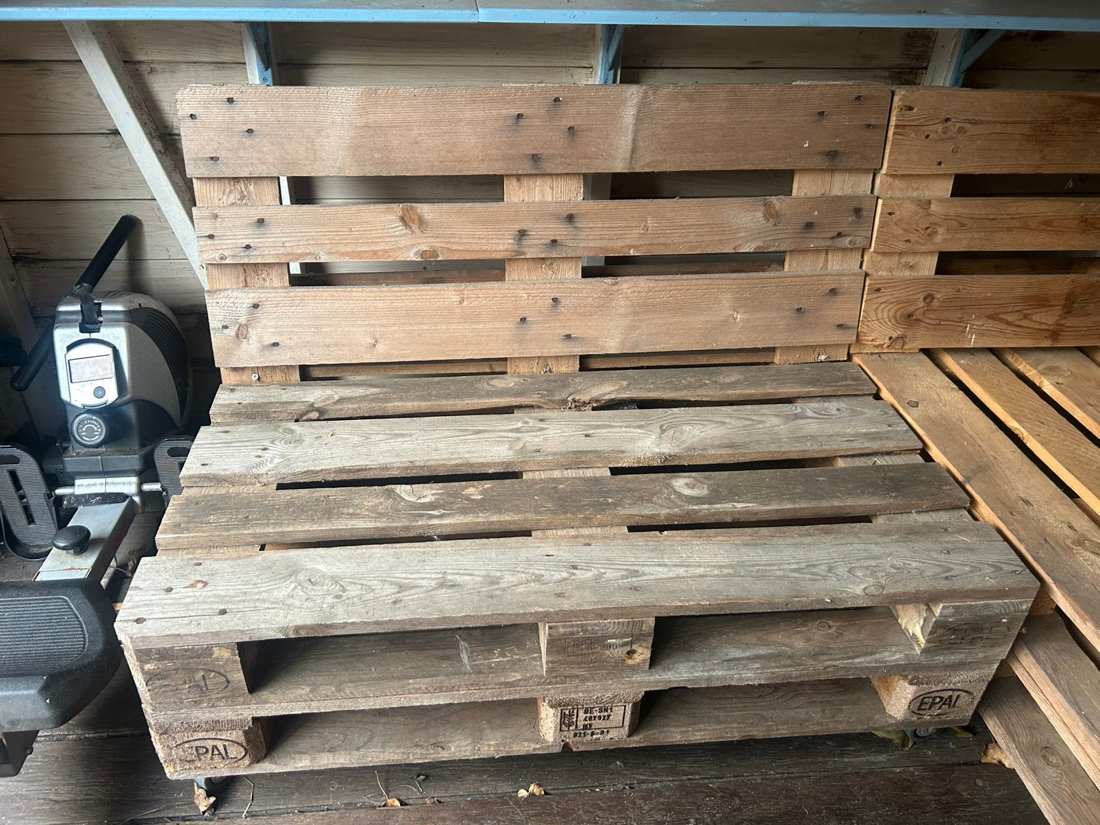 Paletbank met hoekbank, Tuin en Terras, Tuinbanken, Ophalen, Gebruikt, Hout