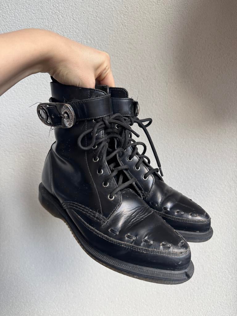 Dr. Martens zwarte lederen creeper boots met gesp, Dr. Martens, Dr. Martens, Zwart, Lage of Enkellaarzen