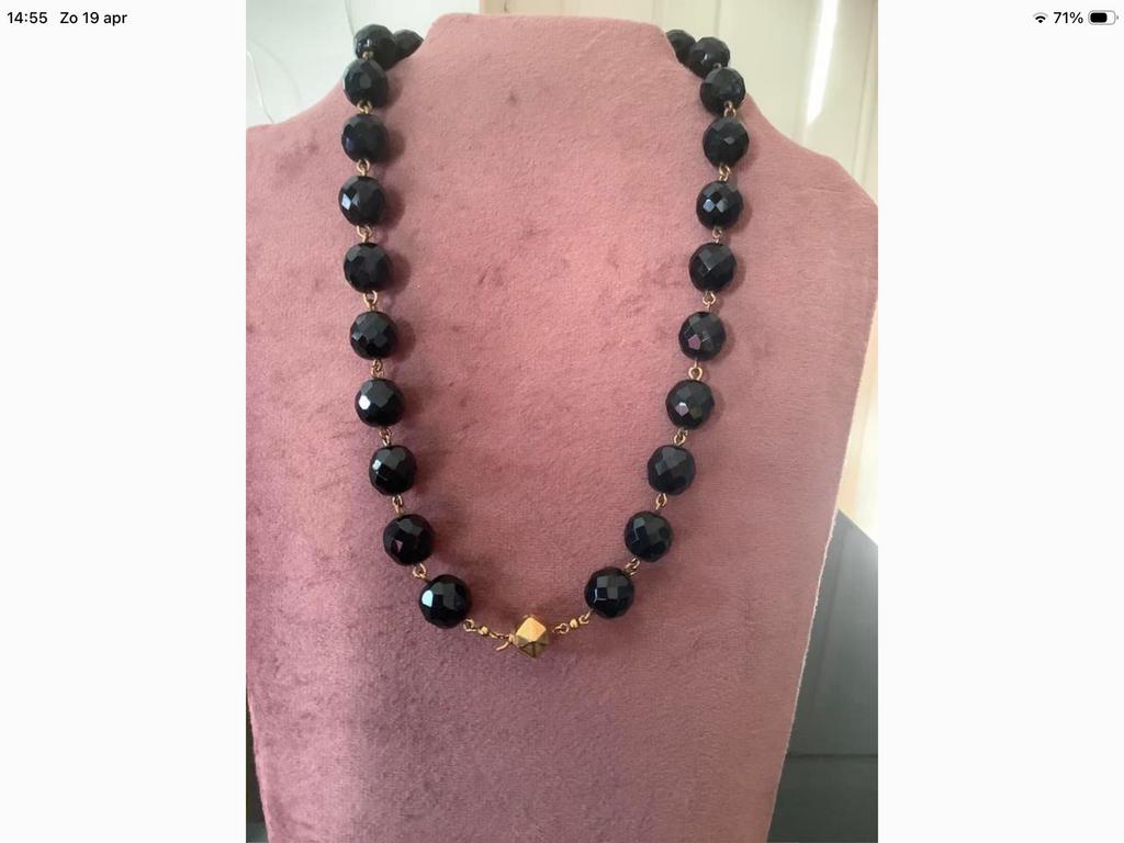 Antiek git gitten ketting collier op goudengraad en slot 14k, Verzenden, Zo goed als nieuw, Met edelsteen, Goud