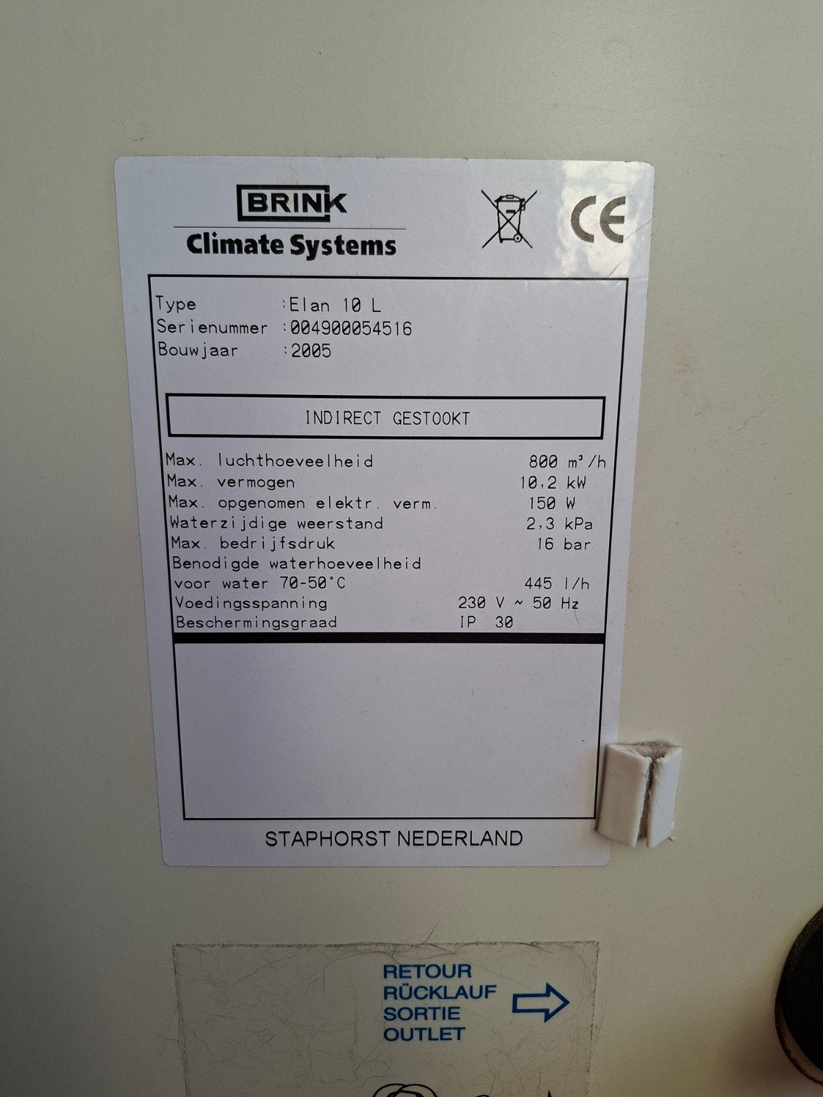 Brink Elan 10 L Climate Systems Luchtbehandelingskast, Ophalen, Gebruikt