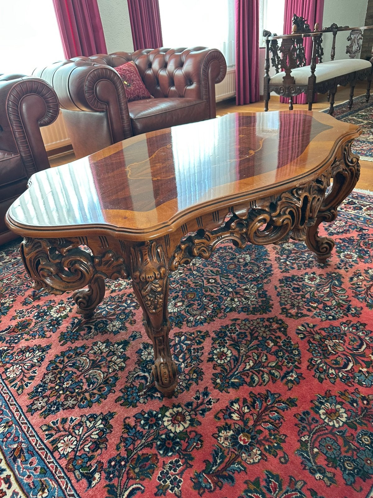 Prachtige Klassieke Barok Salontafel met Exclusief Inlegwerk, Ophalen