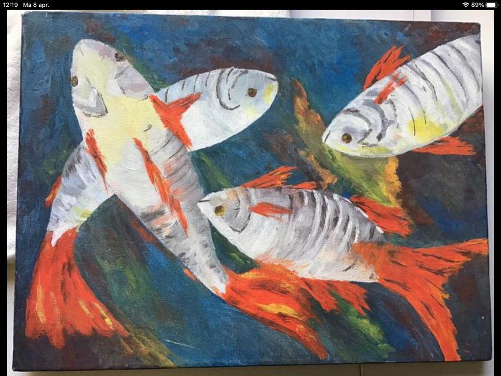 Leuk schilderij vissen, Antiek en Kunst, Kunst | Schilderijen | Abstract, Ophalen of Verzenden