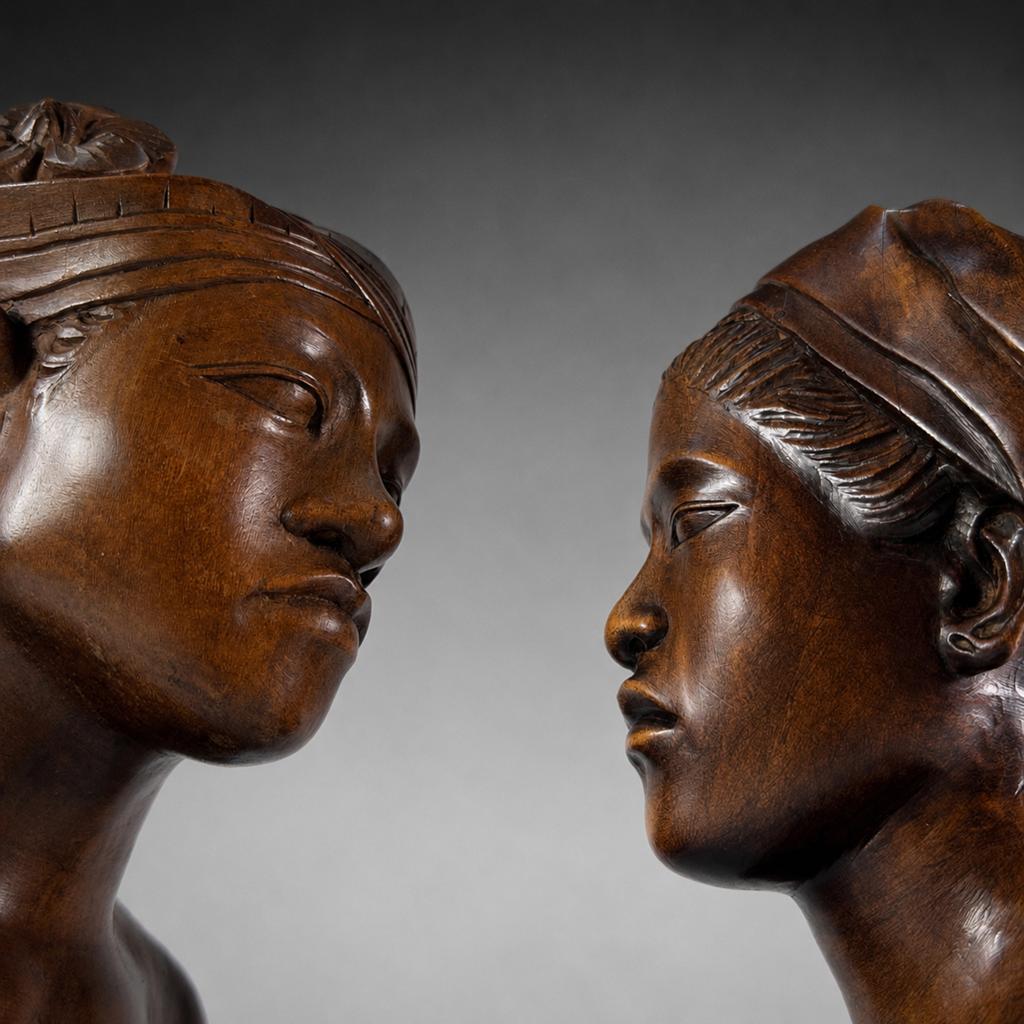 2 Grote Balinese bustes, Man Vrouw Art Deco, Antiek en Kunst, Groep mensen, Art deco, Buste, Ophalen of Verzenden