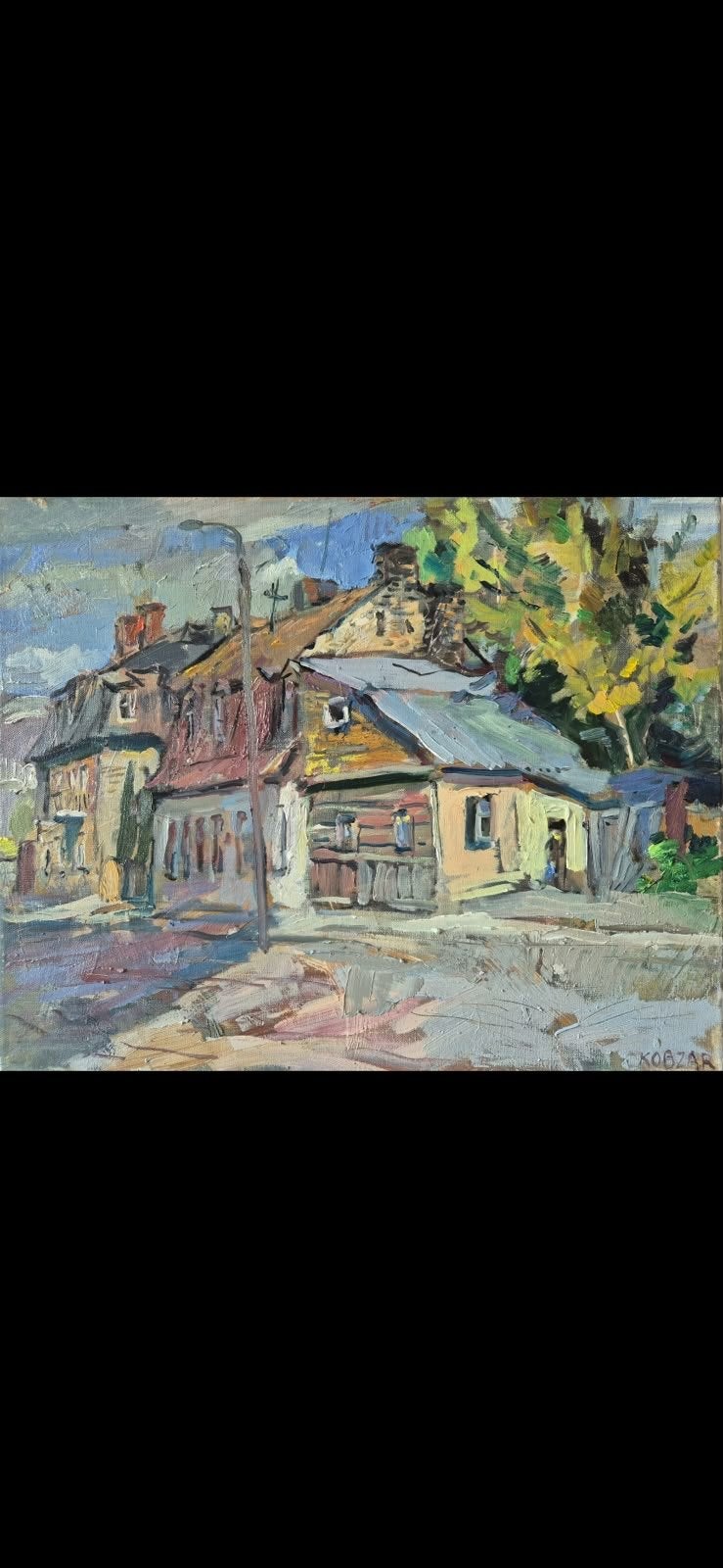 Olieverfschilderij “The Iron Street” 40x50 cm, Doek, Realistisch, Ophalen of Verzenden, Handgeschilderd
