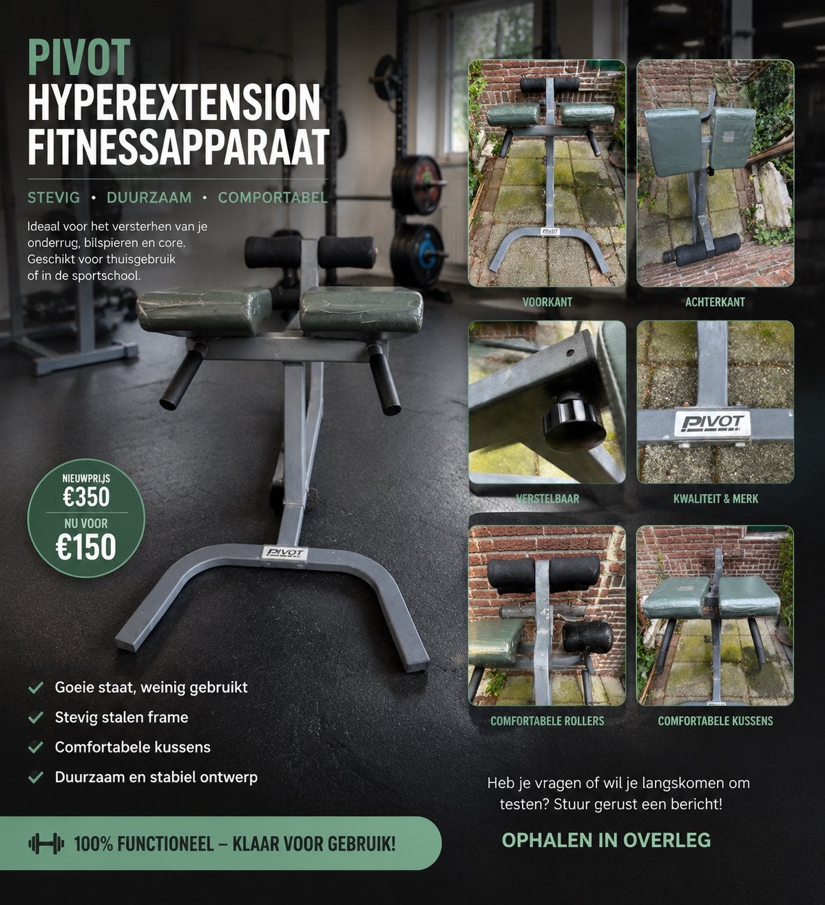 PIVOT Hyperextension / Rugtrainer – Zeer stevig fitnessappar, Ophalen, Gebruikt, Overige typen, Buik
