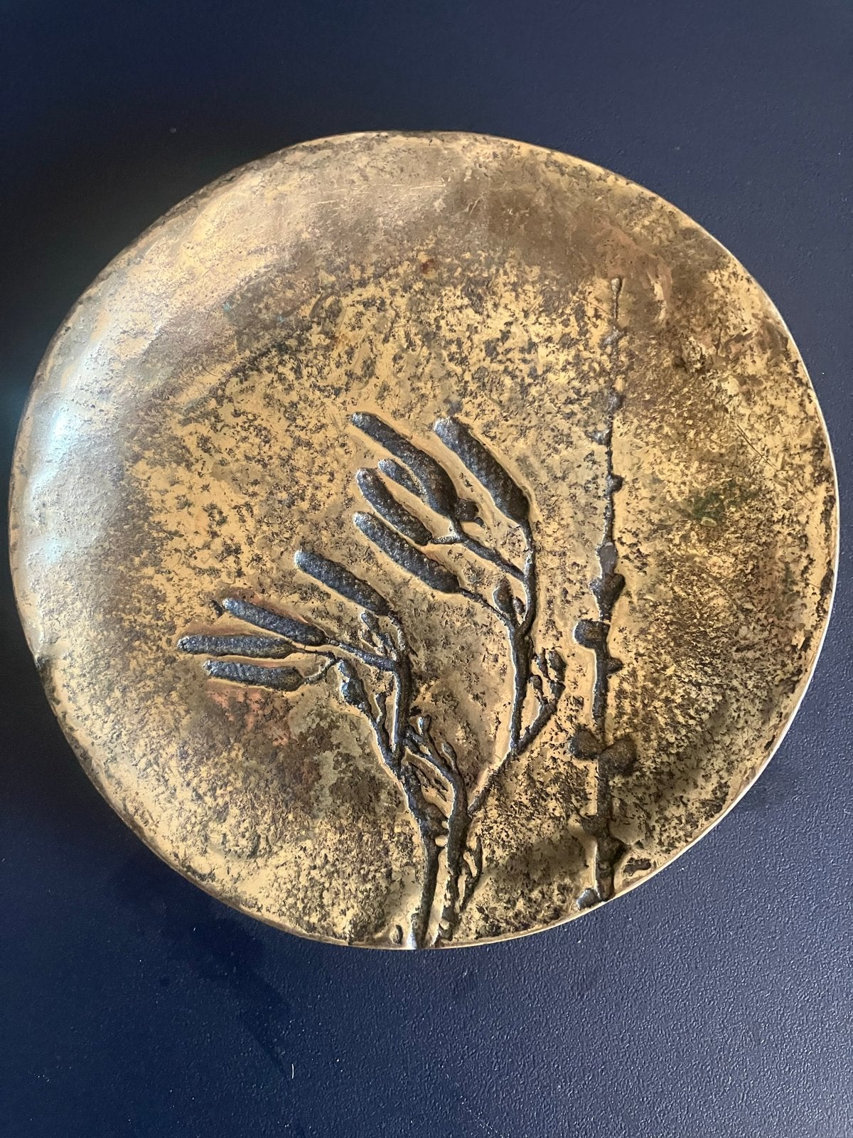 Vintage messing schaaltje met plantenmotief, ca. 14cm, Ophalen of Verzenden