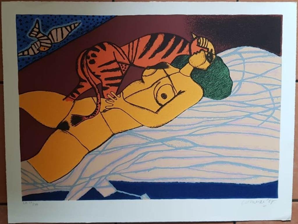 Corneille Beverloo(1922)Lithografie"Femme jaune et"Ges Gen G, Antiek en Kunst, Personages en Fantasiefiguren, Ophalen of Verzenden