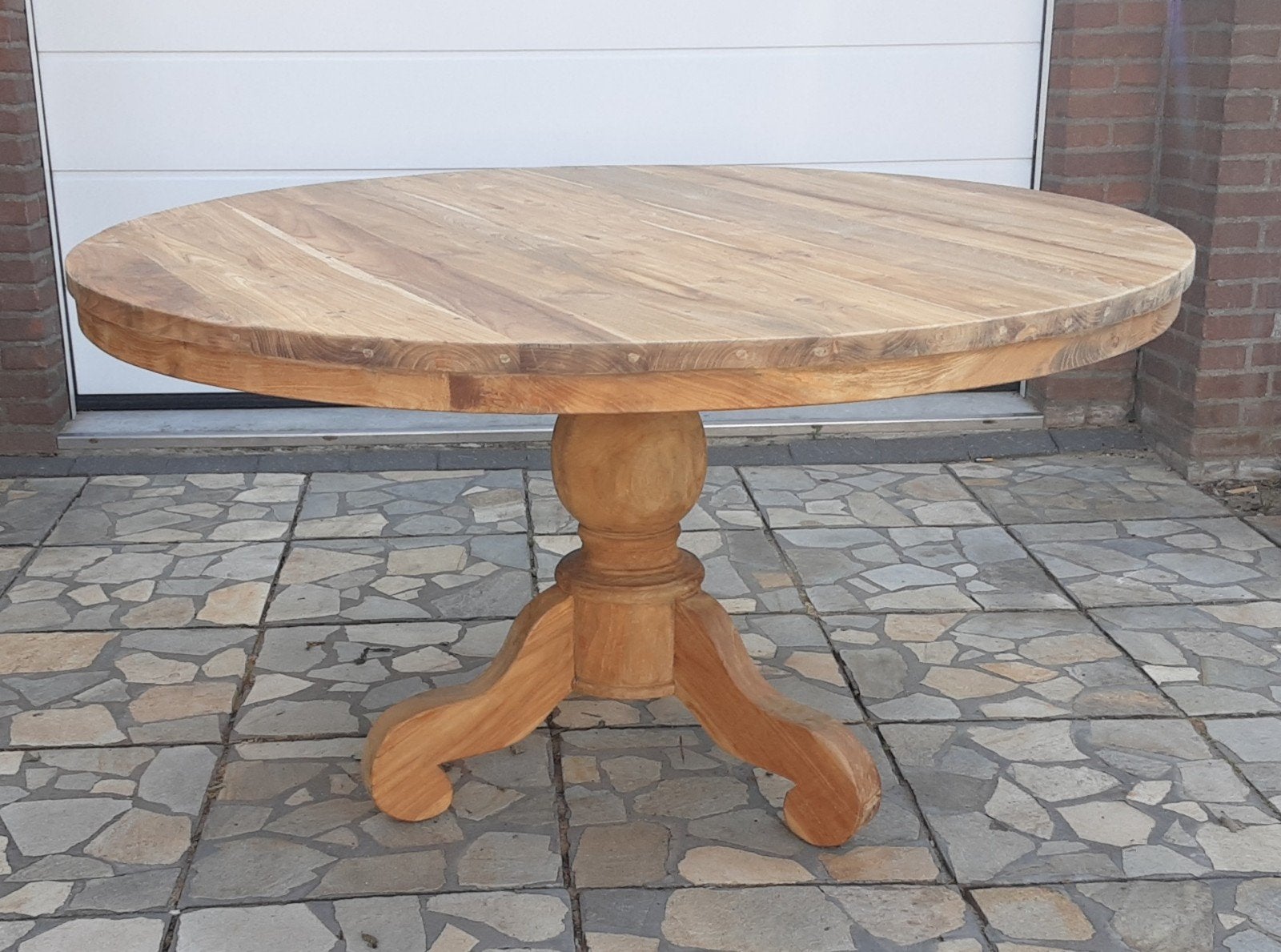 Teakhouten bolpoot tafel 140 (dingklik), Huis en Inrichting, Tafels | Eettafels, Ophalen of Verzenden, 100 tot 150 cm, 100 tot 150 cm
