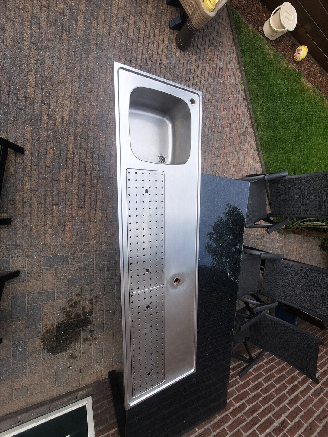 RVS Lekblad met spoelbak en gat voor bierkraan (200x55cm), Ophalen, Zo goed als nieuw