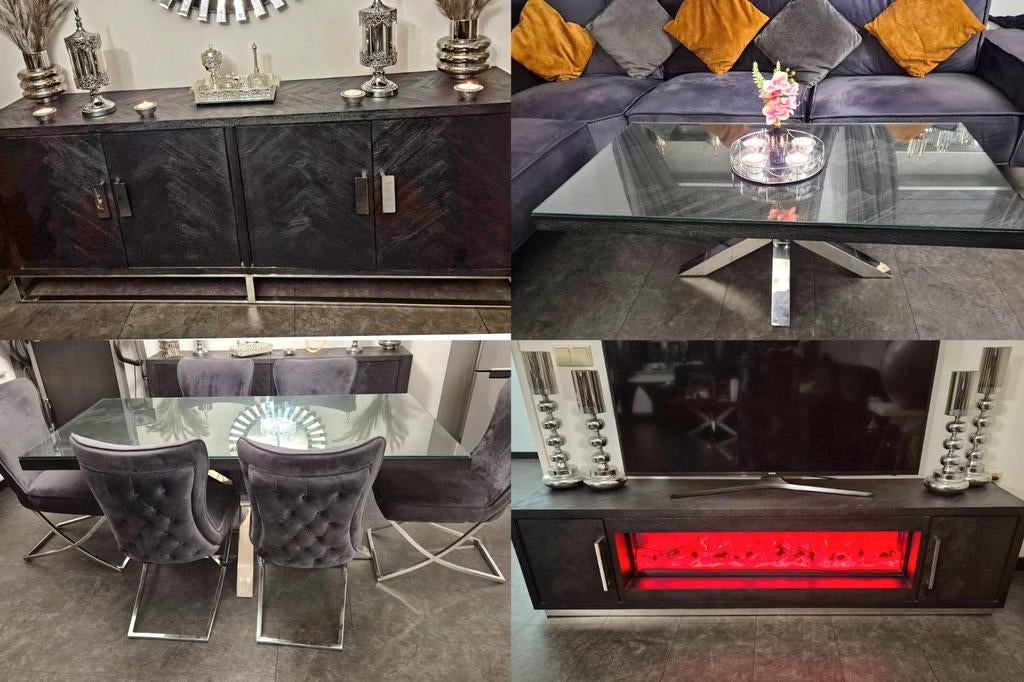 bonito woonkamerset met Visgraatpatroon en Metalen Onderstel, Huis en Inrichting, Kasten | Dressoirs, Overige houtsoorten, 150 tot 200 cm