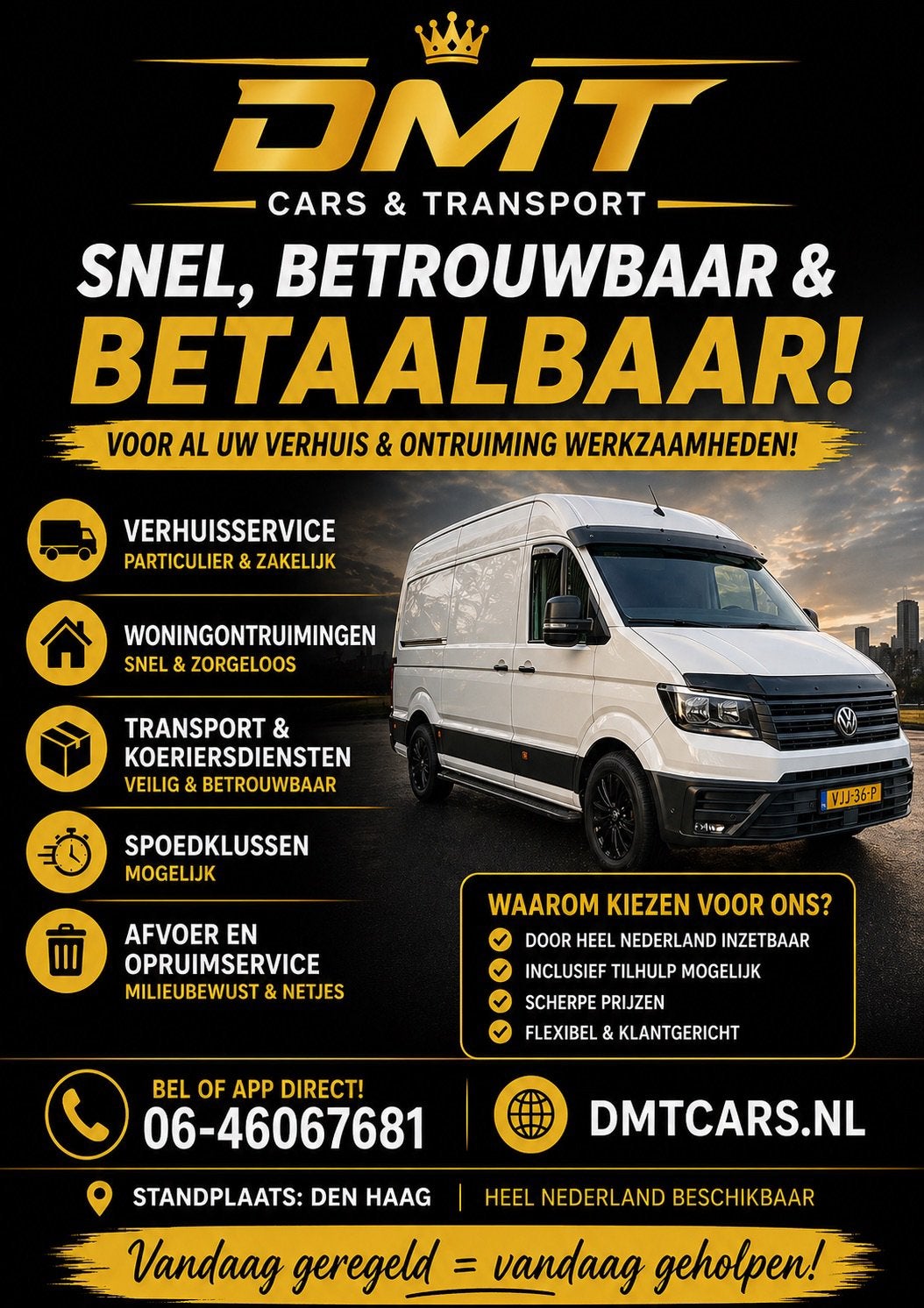 Verhuizing Meubeltransport Spoed Transport goedkoop 24/7, 33 - 40 uur, Vanaf 10 jaar, Overige vormen