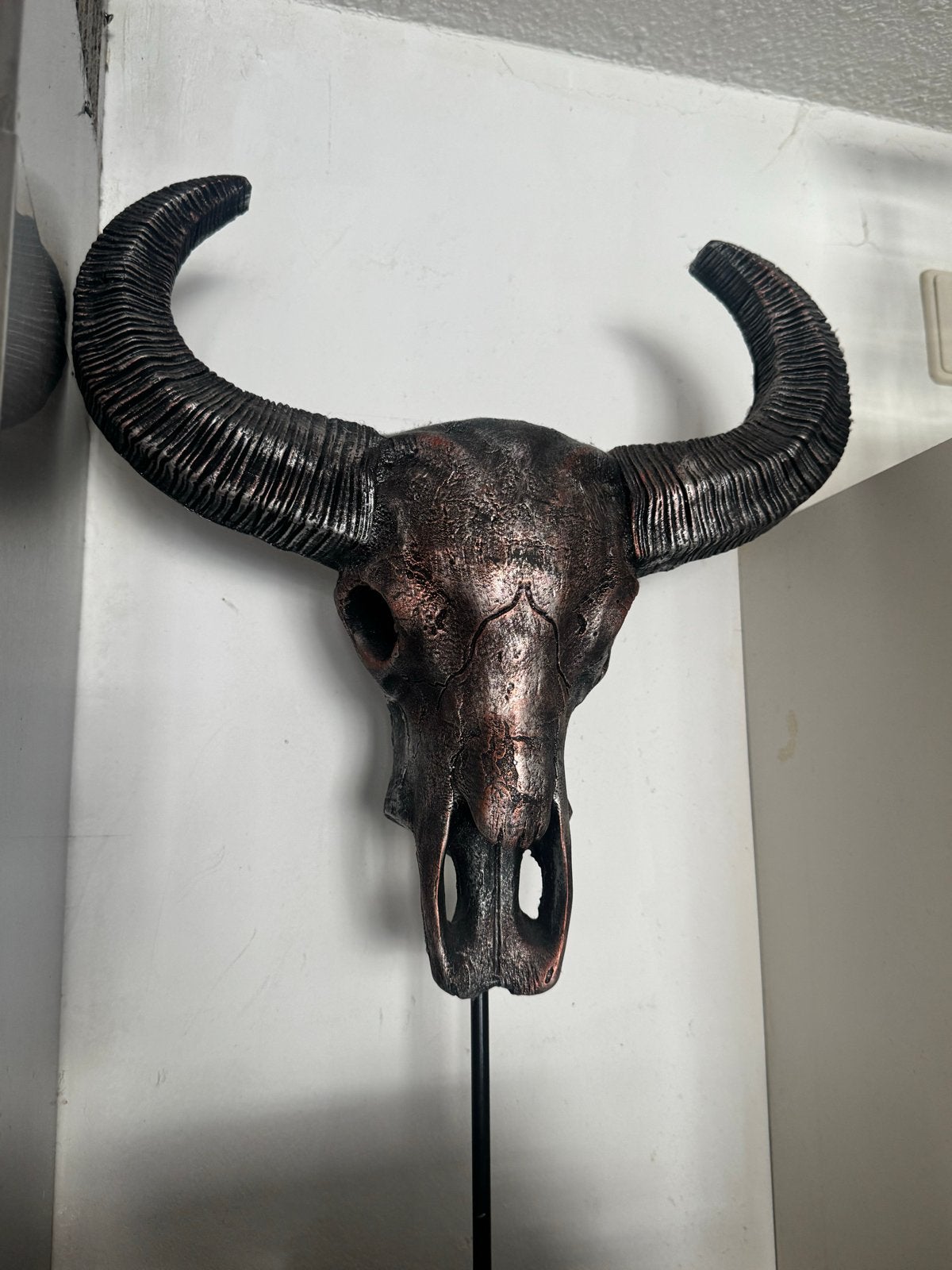 Decoratieve Buffelschedel op Standaard, Huis en Inrichting, Ophalen, Gebruikt, Metaal, Bruin