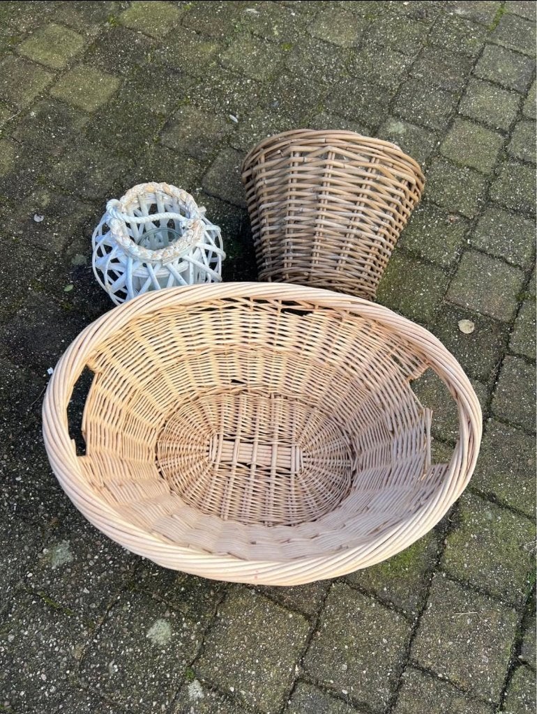 4 rieten manden, Ophalen of Verzenden, Gebruikt, Rond, Riet
