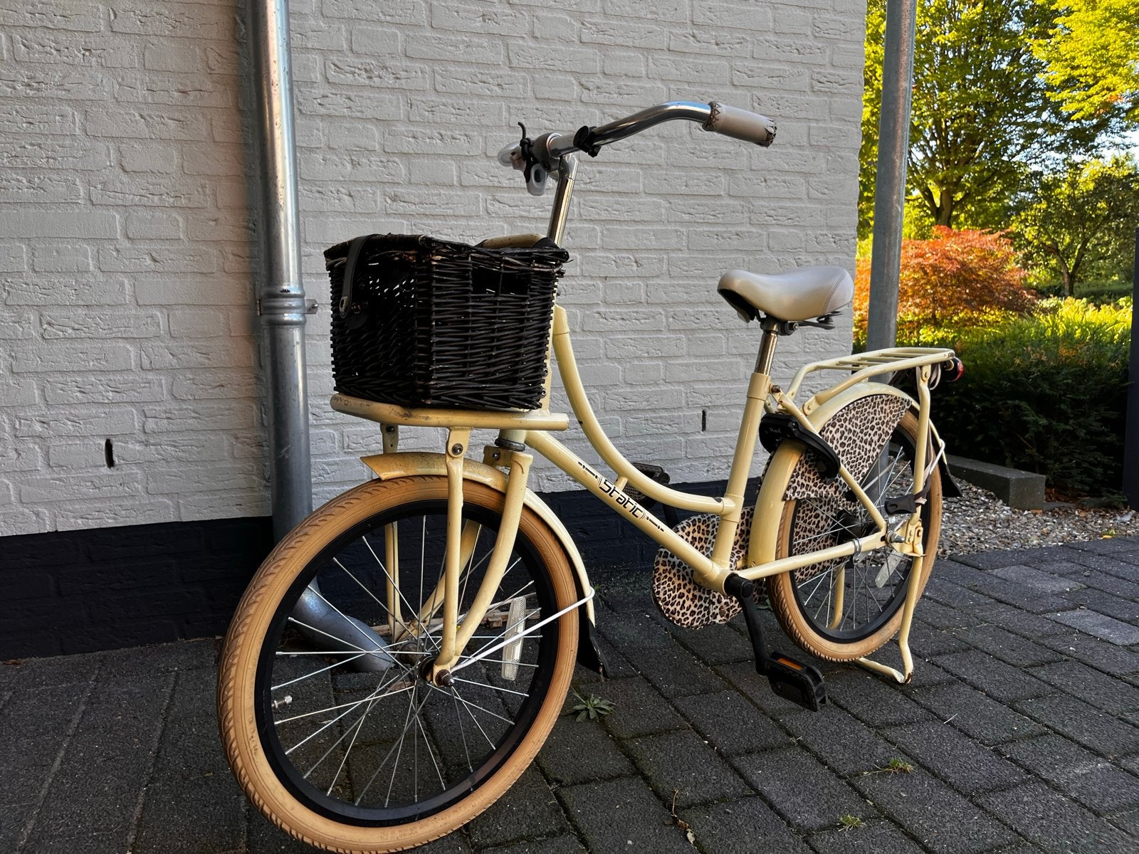 Leuke Static kinderfiets met mandje en luipaardprint, Ophalen of Verzenden, Gebruikt, Minder dan 16 inch