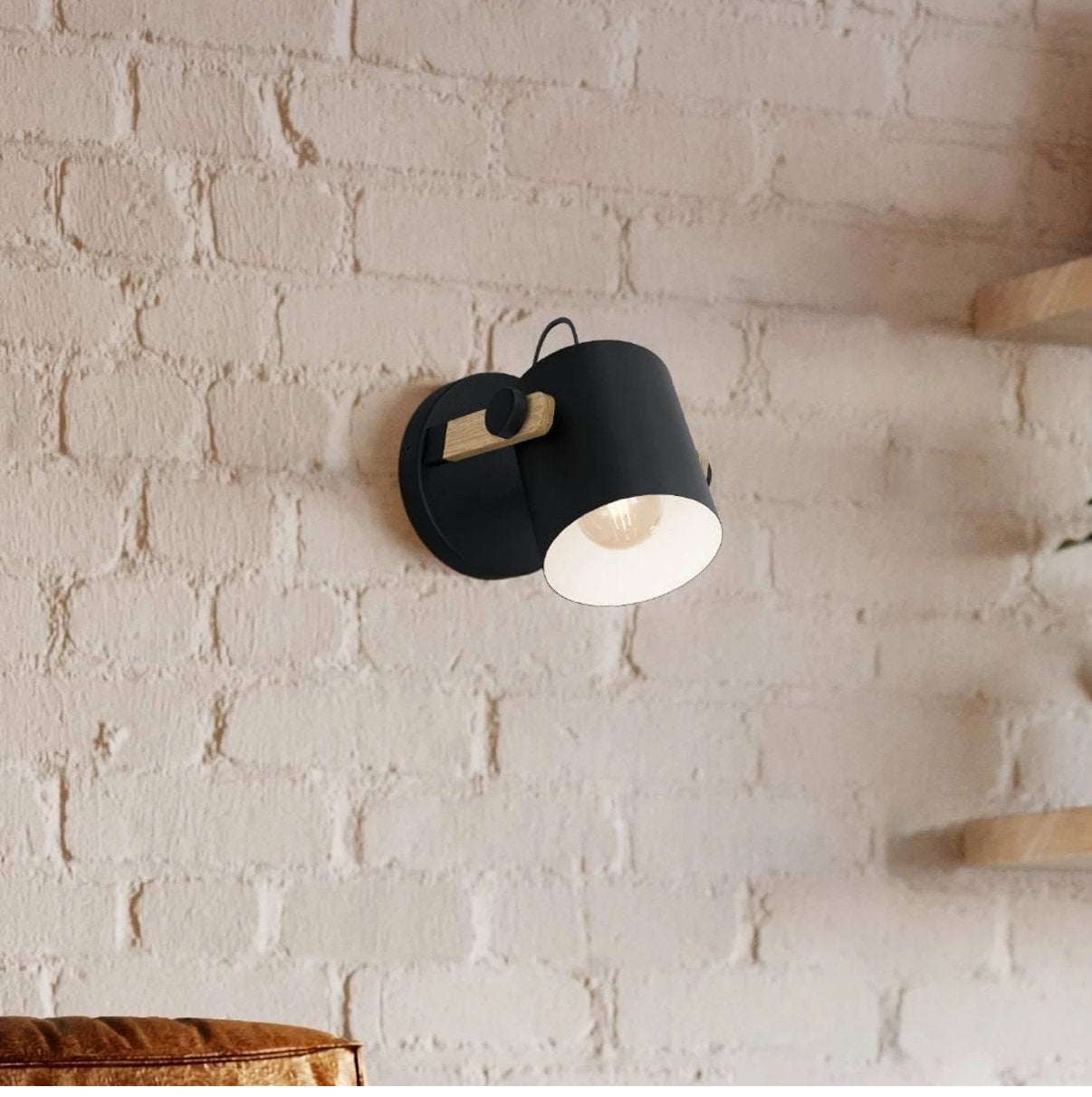 EGLO Hornwood wandspot zwart met houten accenten, Zwart, Eglo, Nieuw, Wandspot