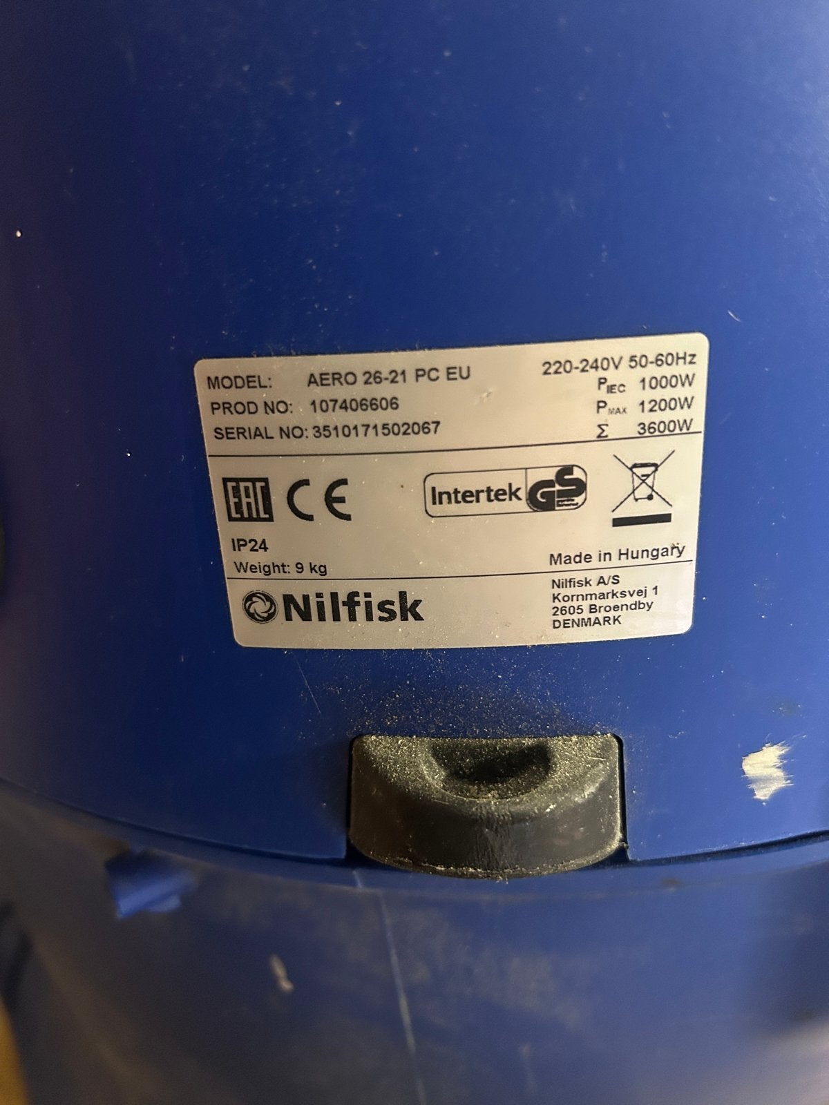 Nilfisk AERO 26-21 PC EU Industriële Stofzuiger, Witgoed en Apparatuur, Inclusief accessoires, Gebruikt, Ophalen of Verzenden