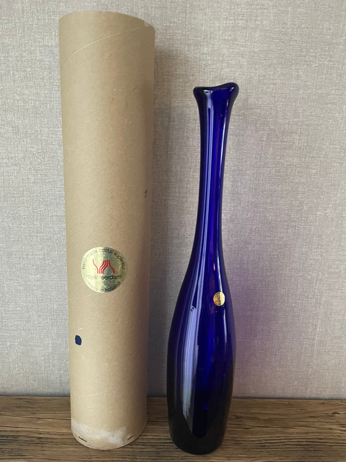 Glazen vaas kobalt blauw ‘ Iris ‘  leerdams glaswerk, Huis en Inrichting, Ophalen, Blauw, 45 cm, Nieuw