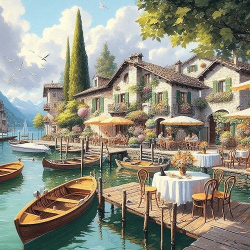 Borduurpatroon: Italiaans havenstadje, Zwolle, Patroon, Verzenden, Eindeloos Borduren