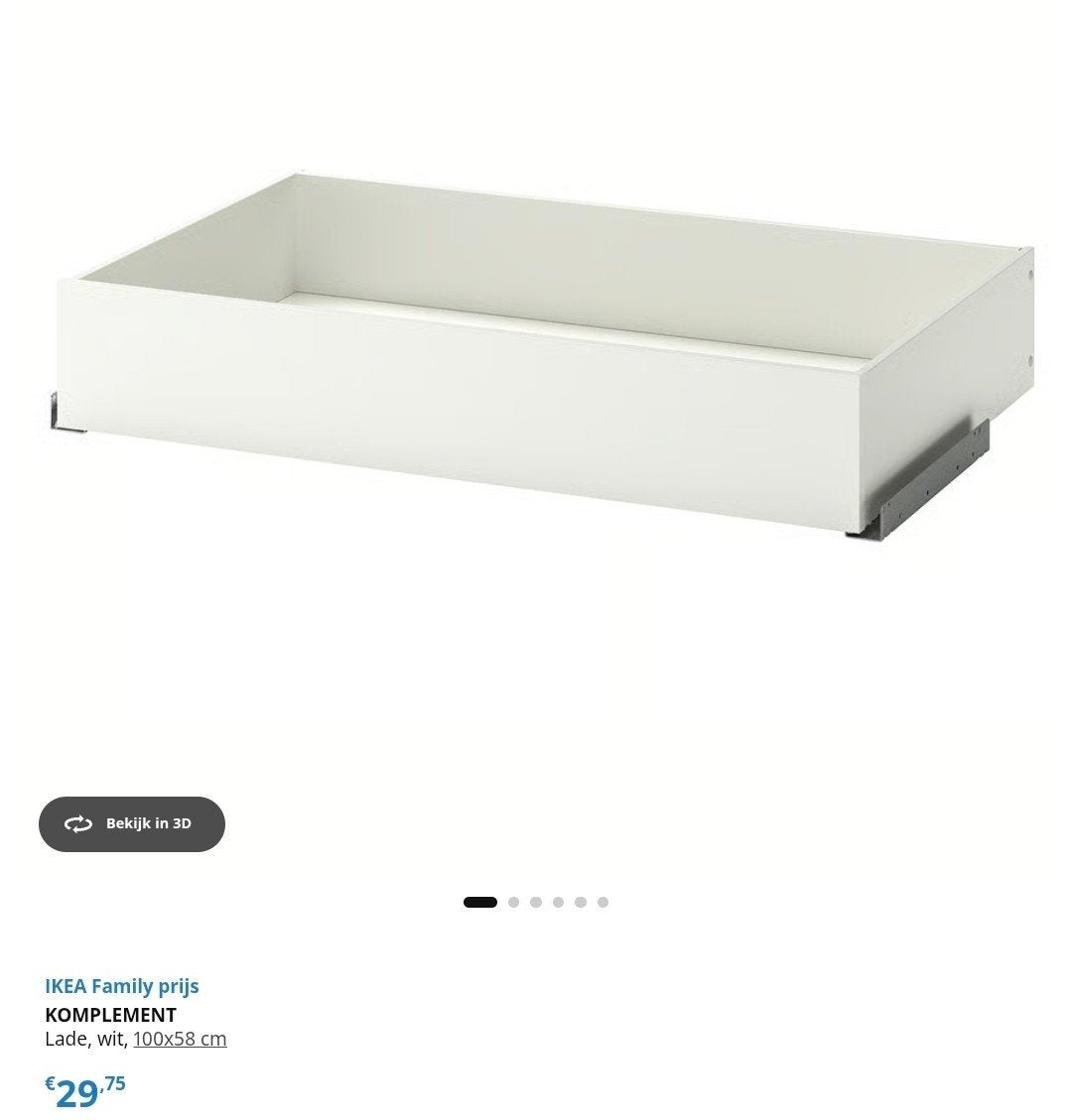 IKEA KOMPLEMENT Lade, wit, 100x58 cm, Huis en Inrichting, Ophalen, Overige materialen, 1 of 2 laden, Nieuw