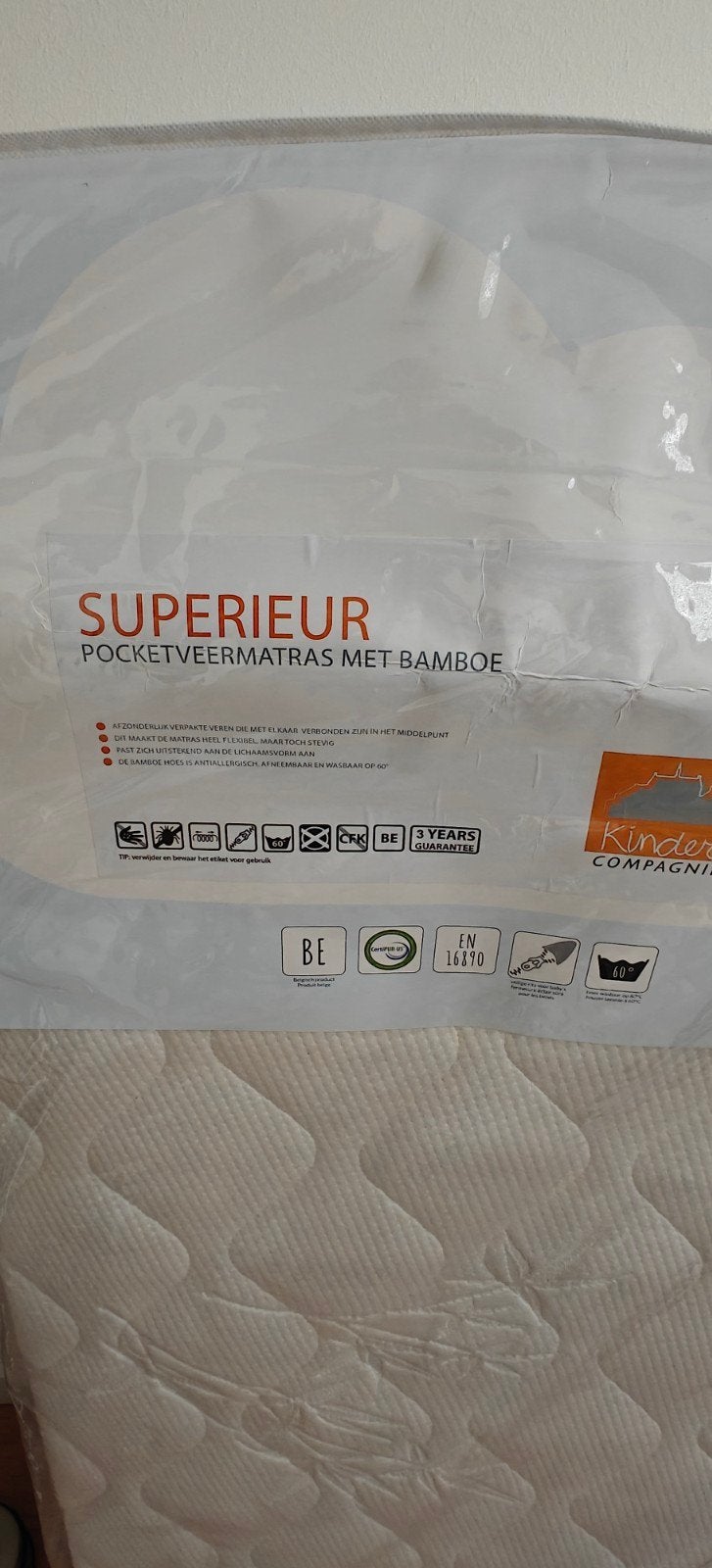 Kinderbed matras pocketveer bamboe 120x60, Ophalen, Zo goed als nieuw, Ledikant