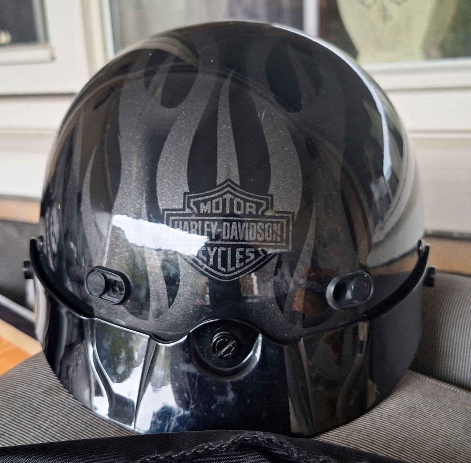 Originele Harley-Davidson Jethelm met vlammen - Maat M (57-5, M, Heren, Jethelm, Tweedehands
