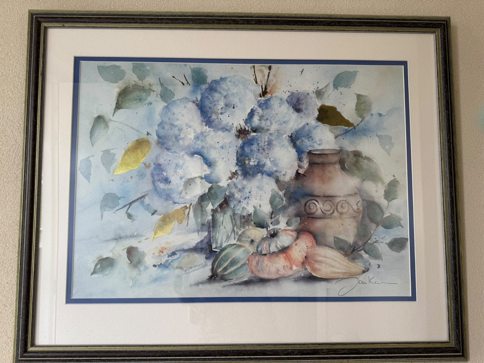 Aquarel Stilleven met Bloemen en Pompoenen, Ophalen