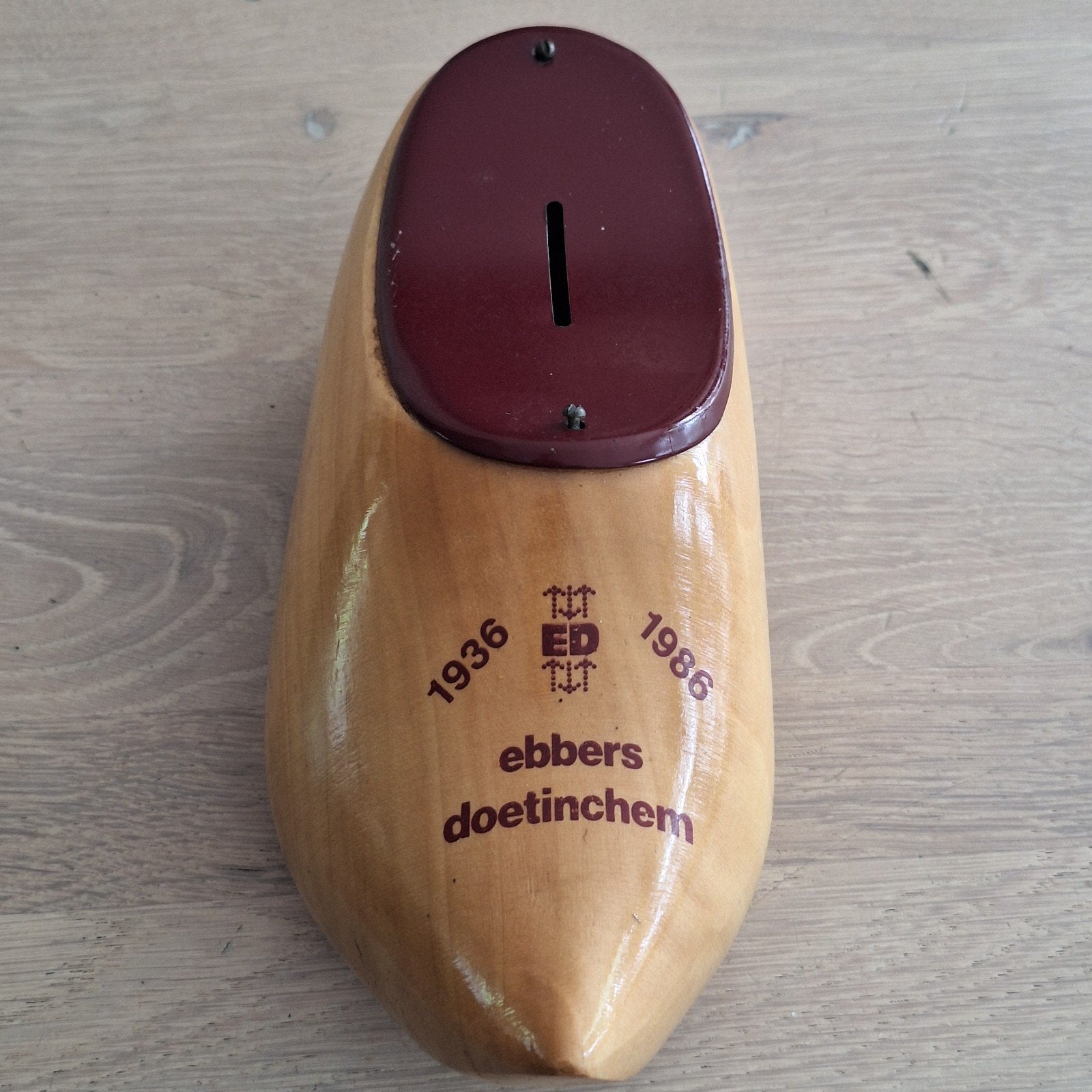 Ebbers klompen Doetinchem spaarpot klomp 1936-1986, Verzamelen, Ophalen of Verzenden, Gebruikt, Hout, Overige thema's