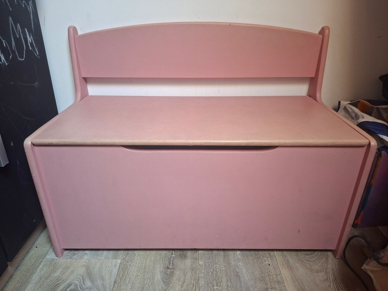 Stevige houten roze kinderbank/opbergbox, Ophalen, Gebruikt, Overige typen