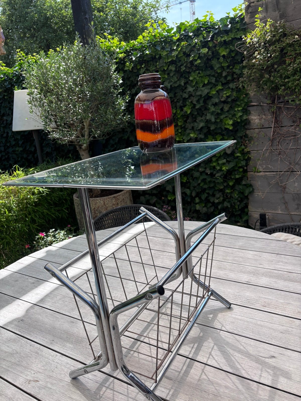 Vintage lectuurbak bijzettafel jaren 70, Minder dan 55 cm, Gebruikt, Vintage, Glas