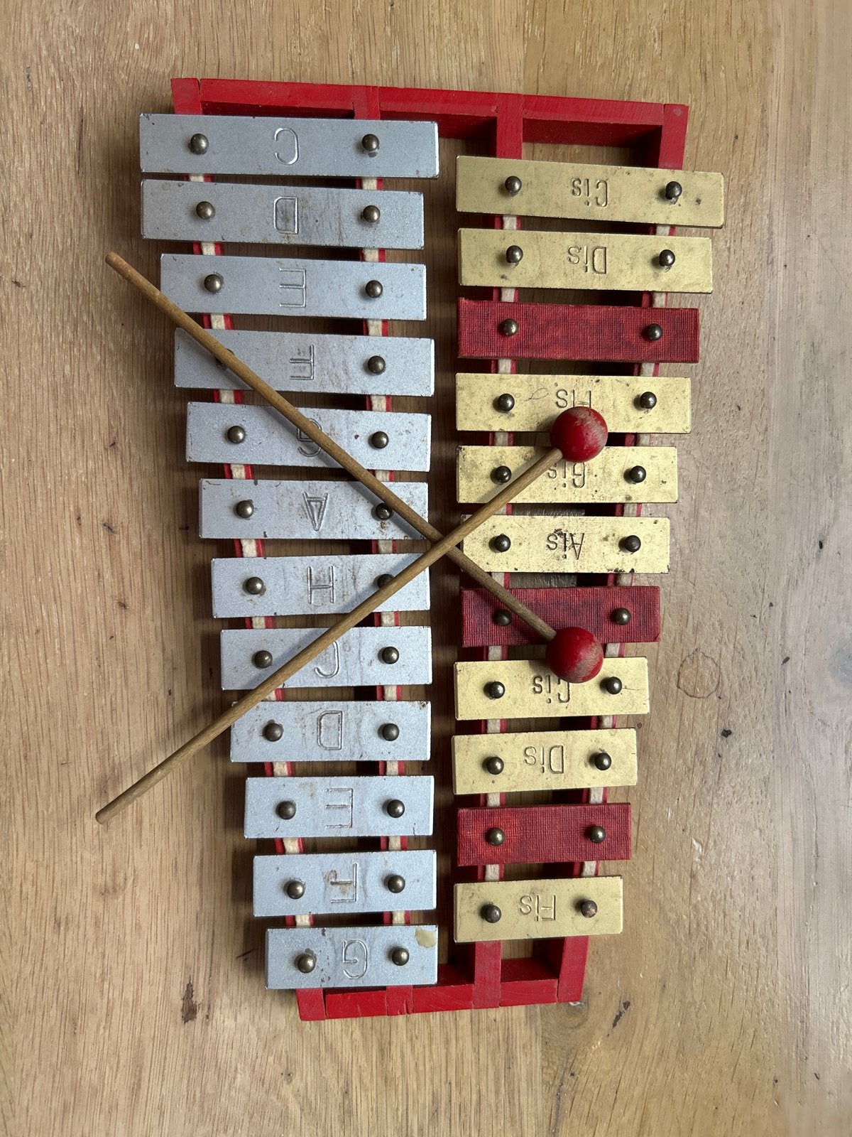 Vintage xylofoon met originele doos en stokjes, Ophalen of Verzenden, Gebruikt