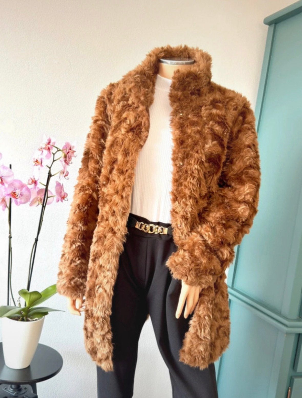 HALLHUBER faux fur jas maat 40 - camel, Ophalen of Verzenden, Zo goed als nieuw, Maat 38/40 (M), Bruin