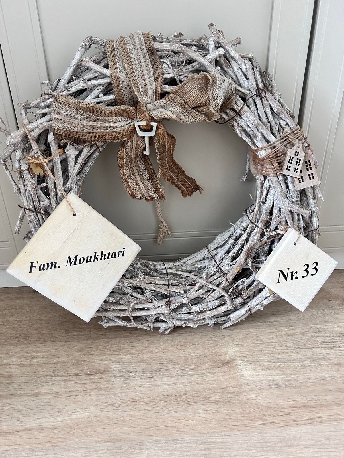 Decoratieve Krans met Gepersonaliseerde Borden, Huis en Inrichting, Hout, Ophalen of Verzenden, Wit, Landelijk