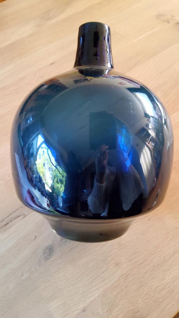 Oude retro bollen blauwe vaas dik blauw glas., Antiek en Kunst, Ophalen of Verzenden