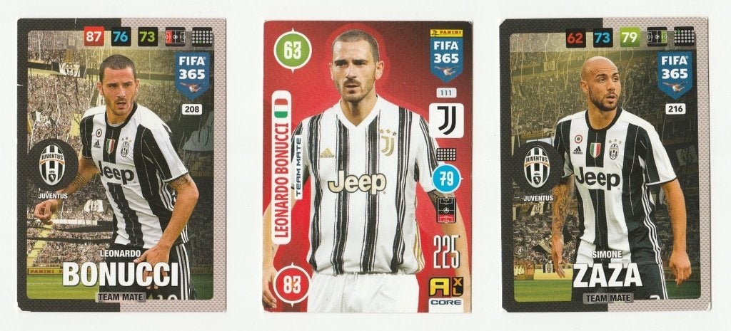 3 Panini FIFA 365 kaarten - Juventus, Verzenden, Gebruikt, Buitenlandse clubs, Poster, Plaatje of Sticker