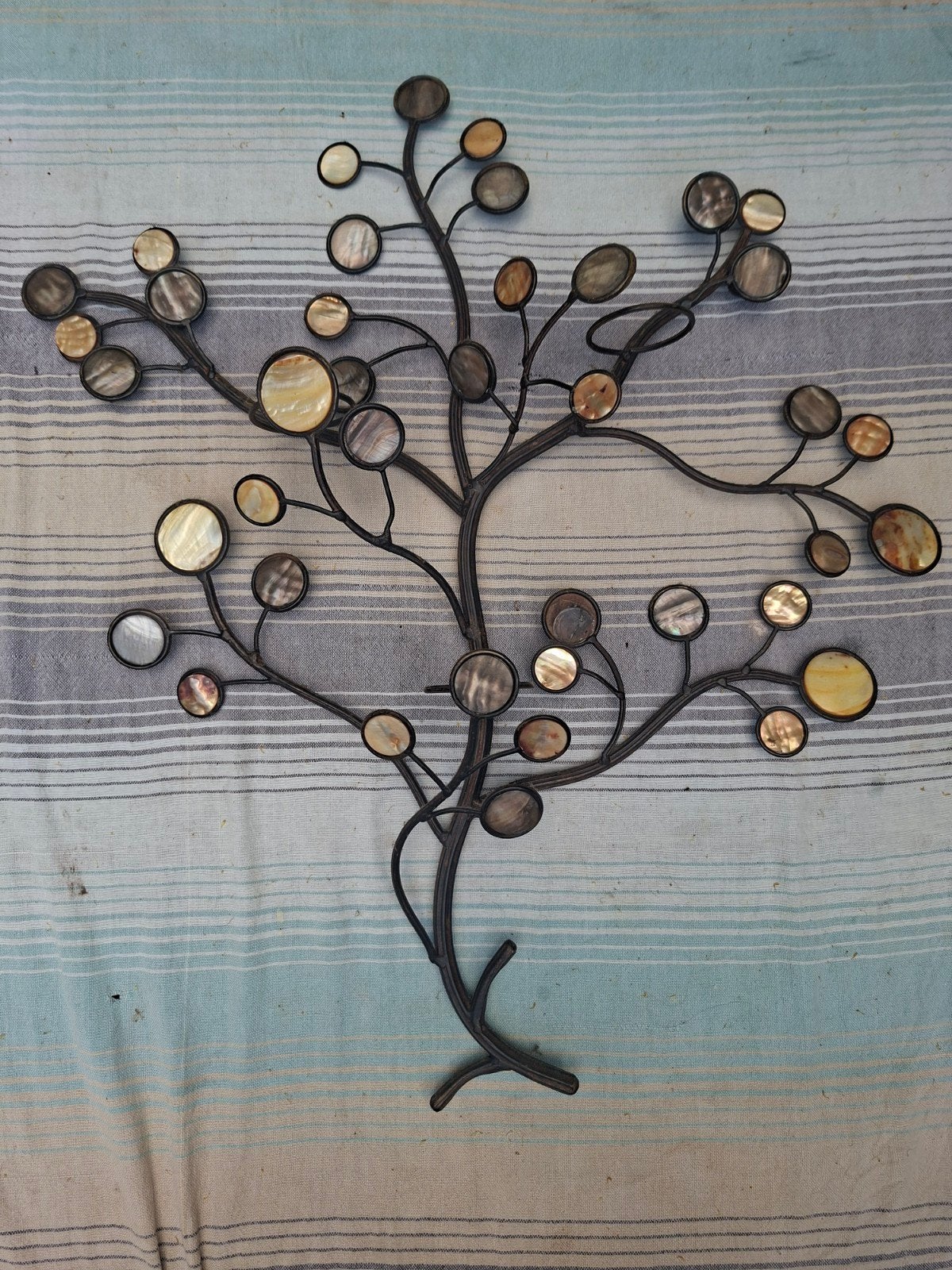 Metalen wanddecoratie levensboom met waxinelichthouders, Ophalen, Glas