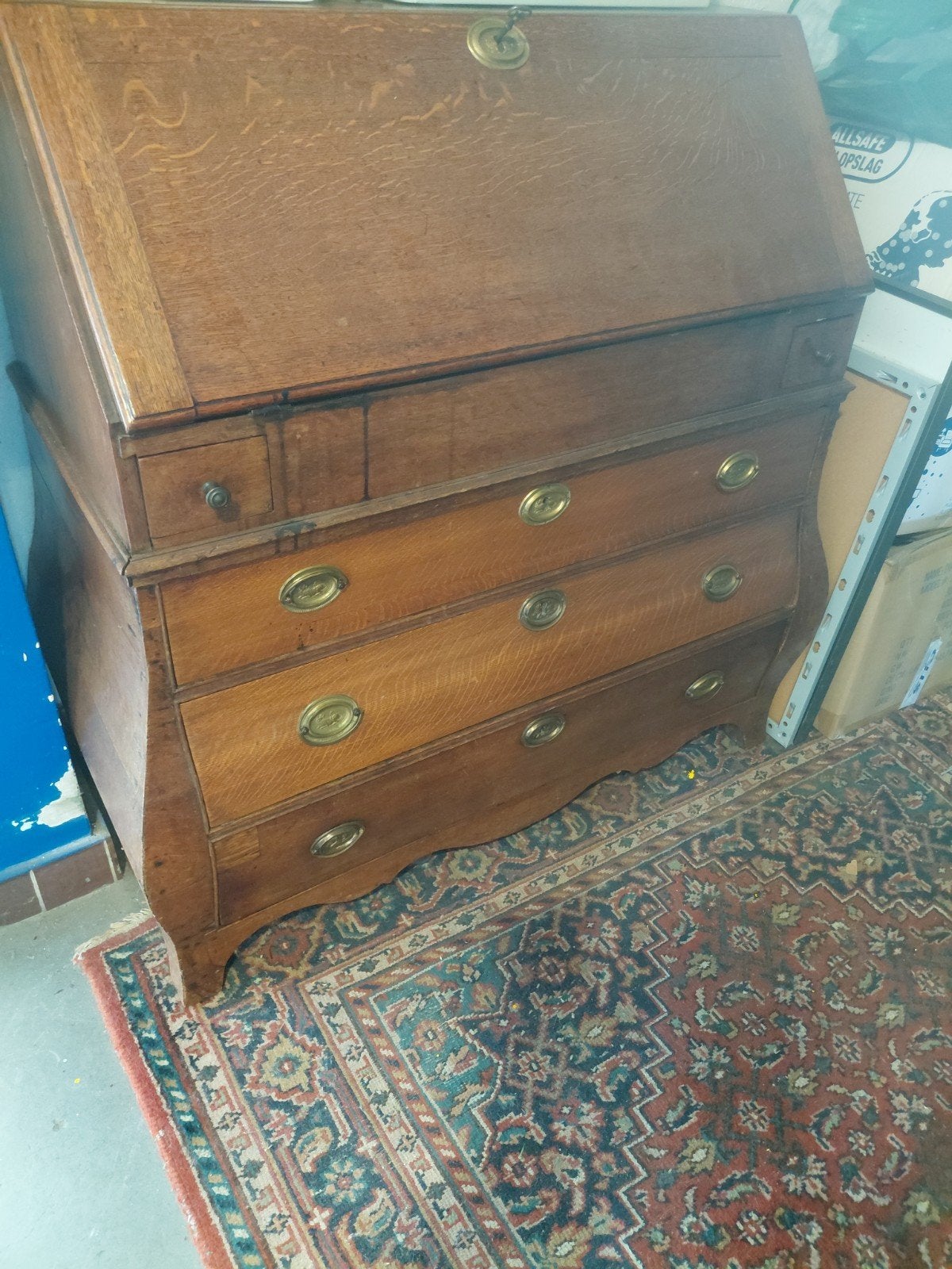 Antiek eiken secretaire met lades, Ophalen of Verzenden