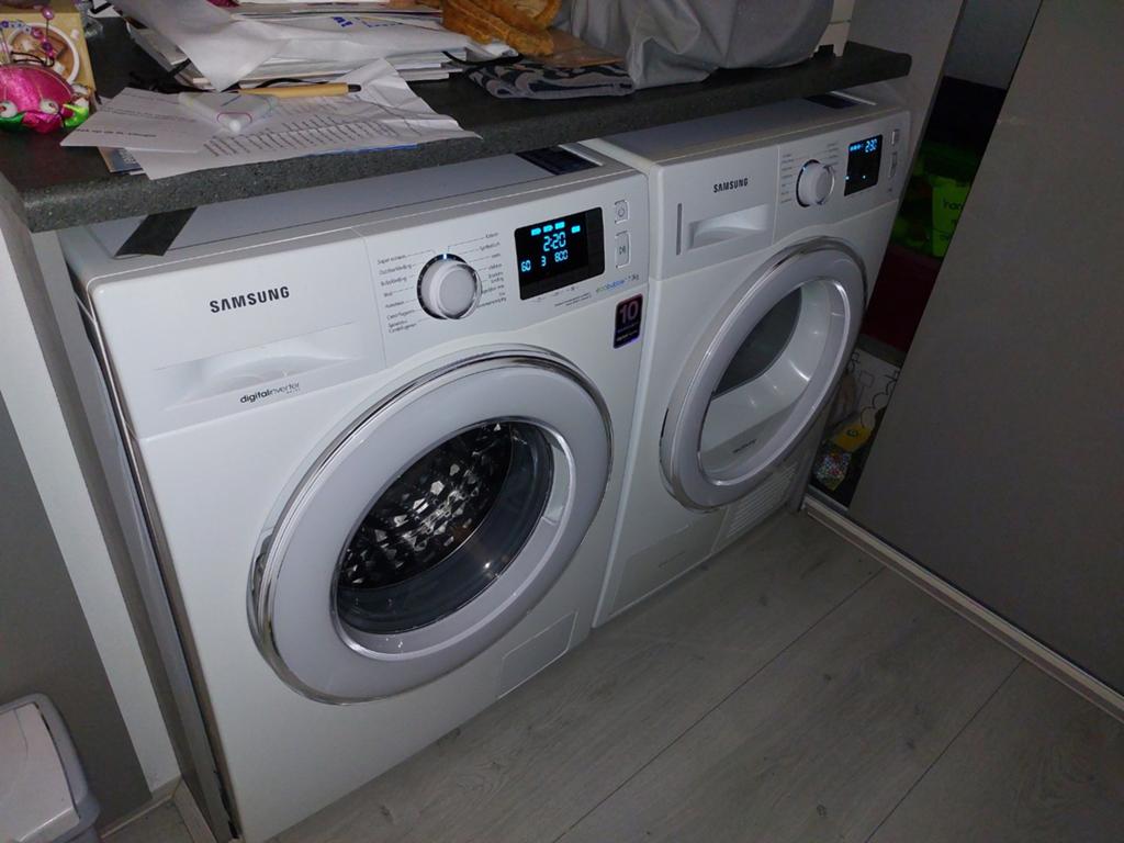 Samsung wasmachine (ecobubble)en droger(warmtepomp), Ophalen, Zo goed als nieuw, Voorlader, 85 tot 90 cm