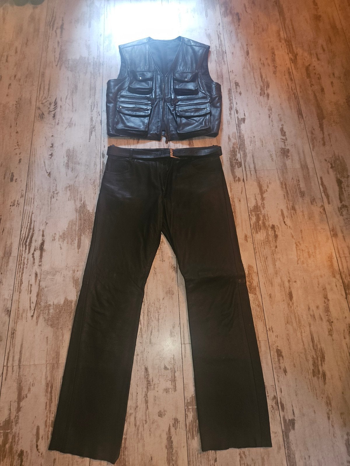 Gevoerd echt lederen vest en broek - Nieuwstaat, Motoren, Kleding | Motorkleding, Ophalen of Verzenden, Tweedehands, Heren, Broek | leer